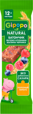 Дет пит Гипопо Батончик злаково-фруктовый яблоко-клубника-малина-черника с 12мес 20г; 54